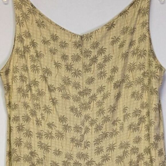 Vintage Tori Richard Honolulu Hawaiian Maxi Dress 16 Tan Green Palm Print Slits - Picture 6 of 11
